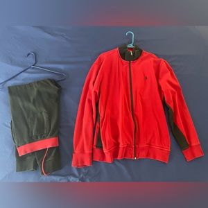 Jacket & pants set. Soft sweatpants and sweatshirt. Black/red.XL top,L pants
